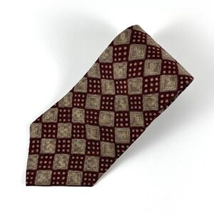 Guess Silk Geometric Pattern Burgundy Gold Men's Necktie Vintage Neck Tie Preppy